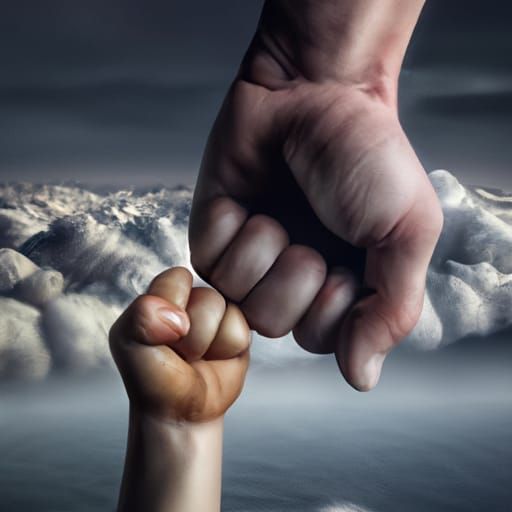 Dramatic Fist Bump with Smoke Effects in Digital Art