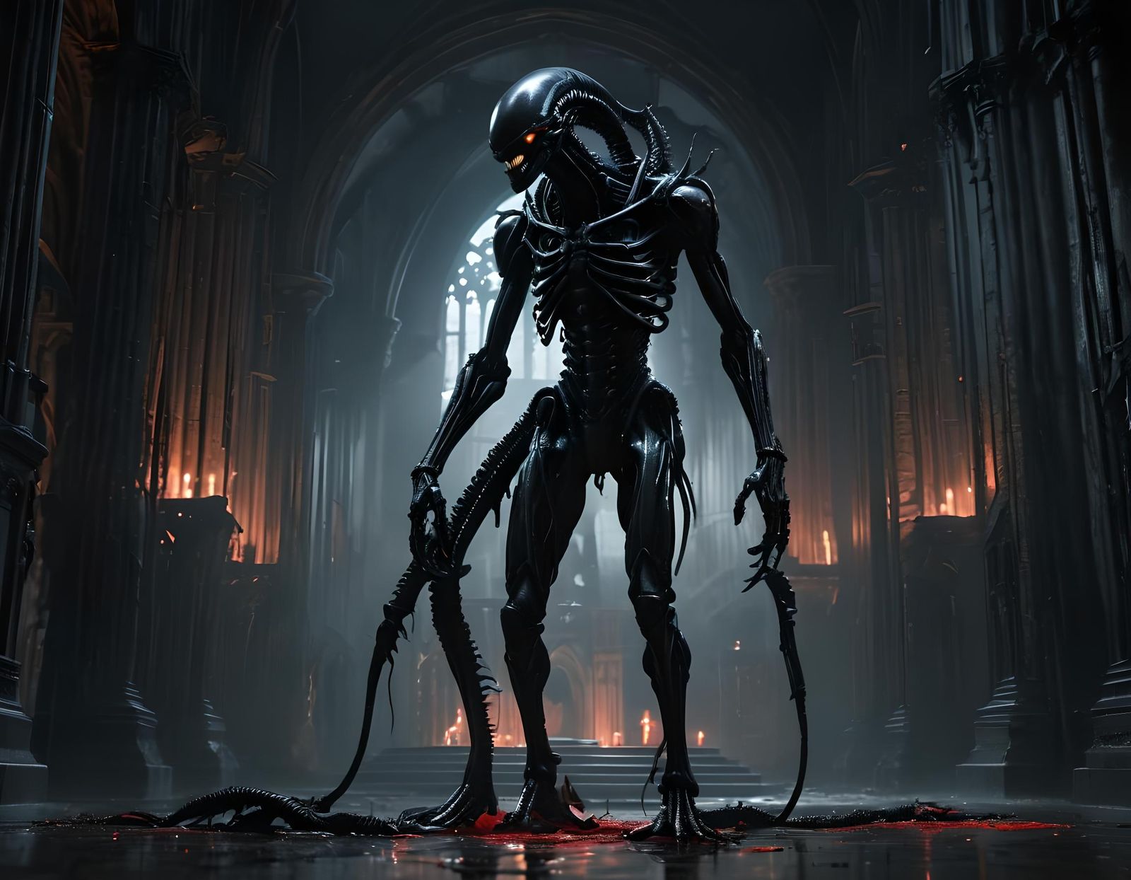 Xenomorph Beast Portrait in Gothic Horror Style