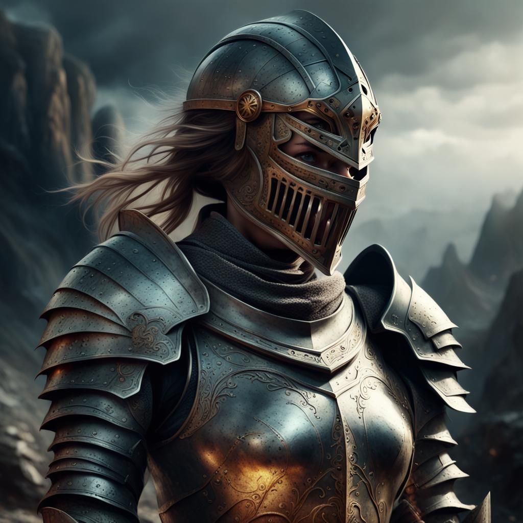 Epic Female Knight in Rock Armor