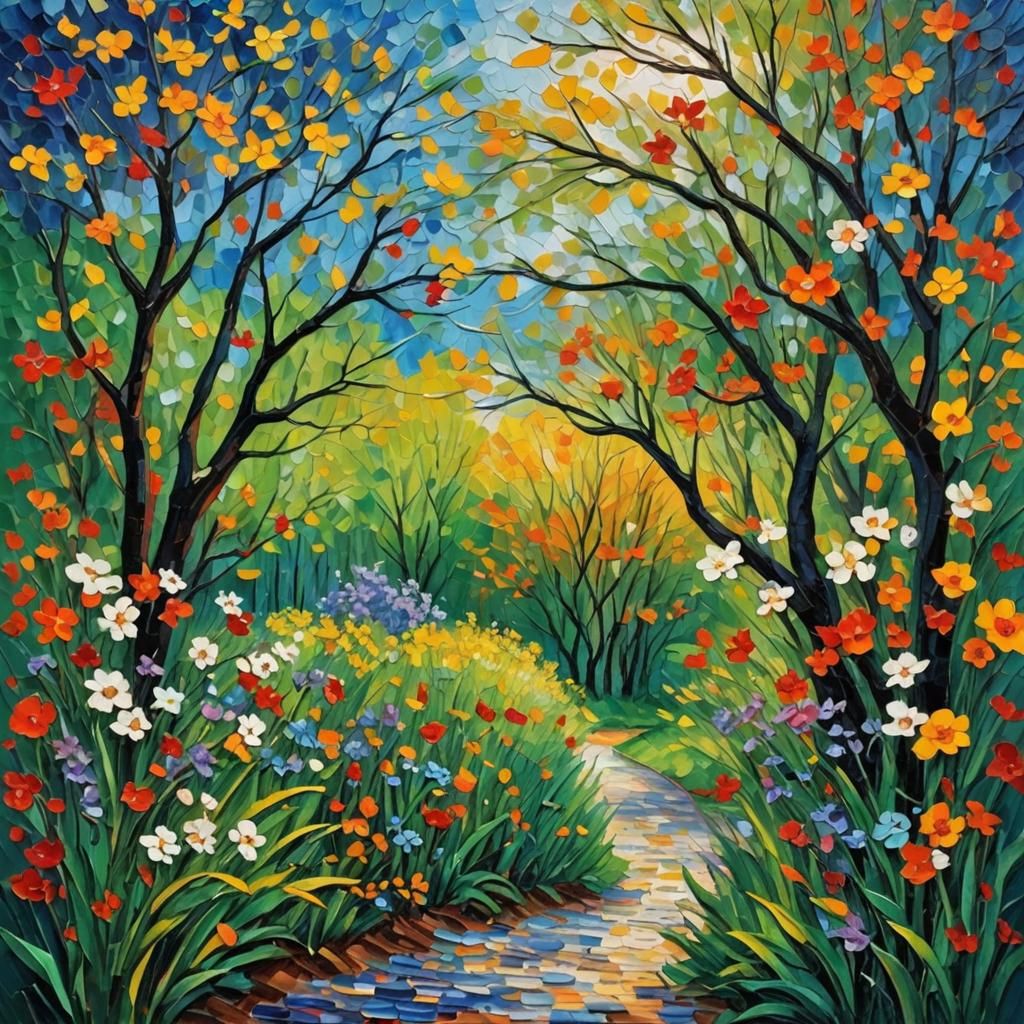 Colorful Textured Oil Painting in Neo-Impressionist Style