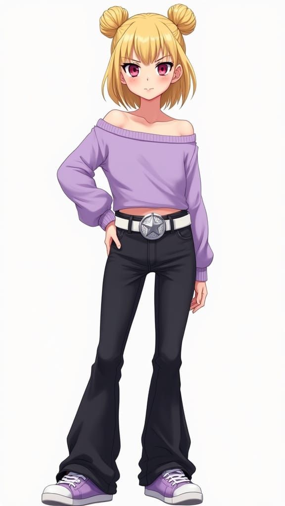 Confident Anime-Inspired Woman with Lavender Sweater and Sil...