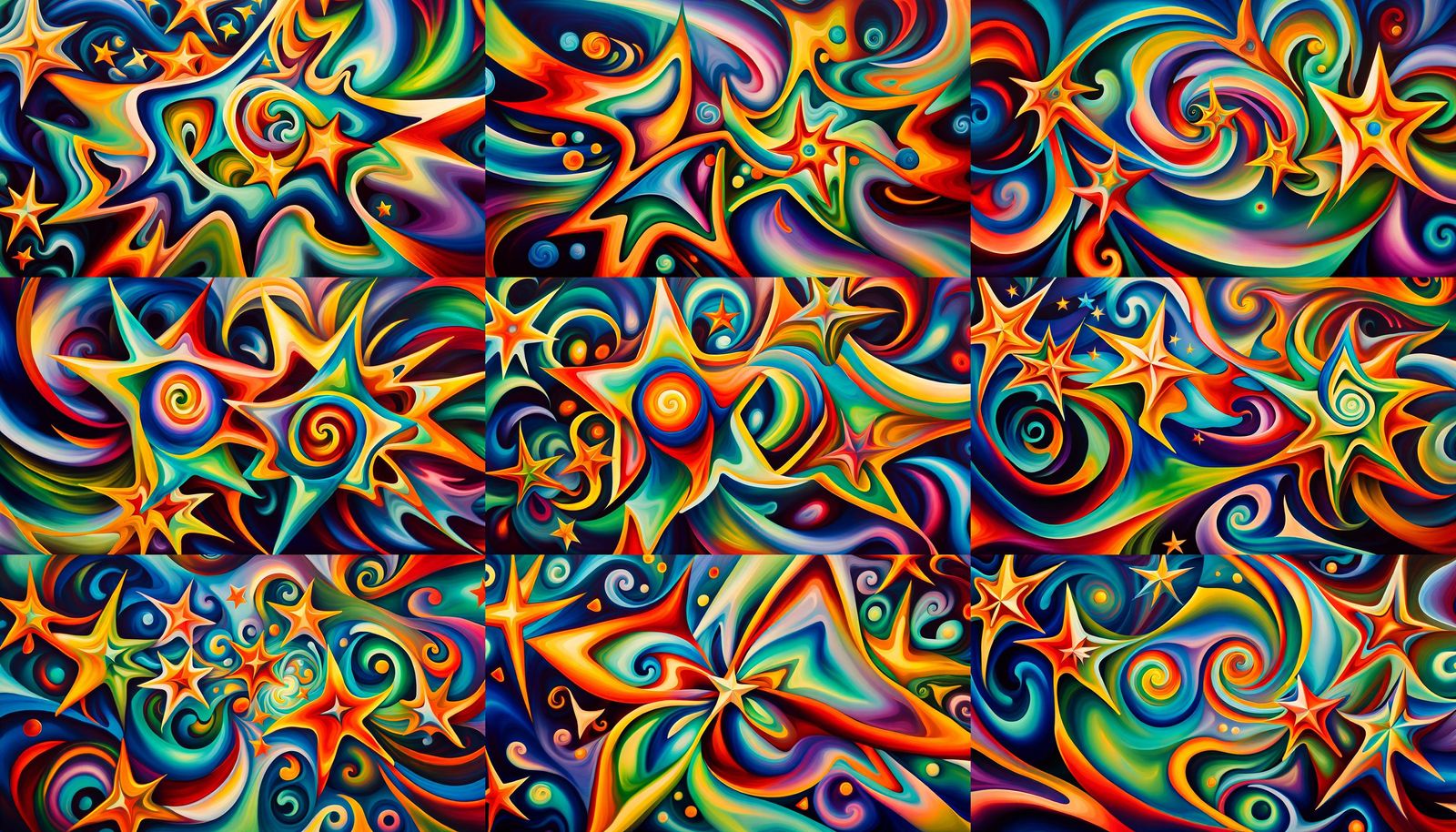 Iridescent Stars in Electromagnetic Plasma: Naive Art Style