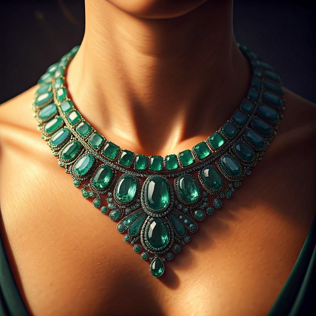 Emerald and Aquamarine Necklace in Golden Light