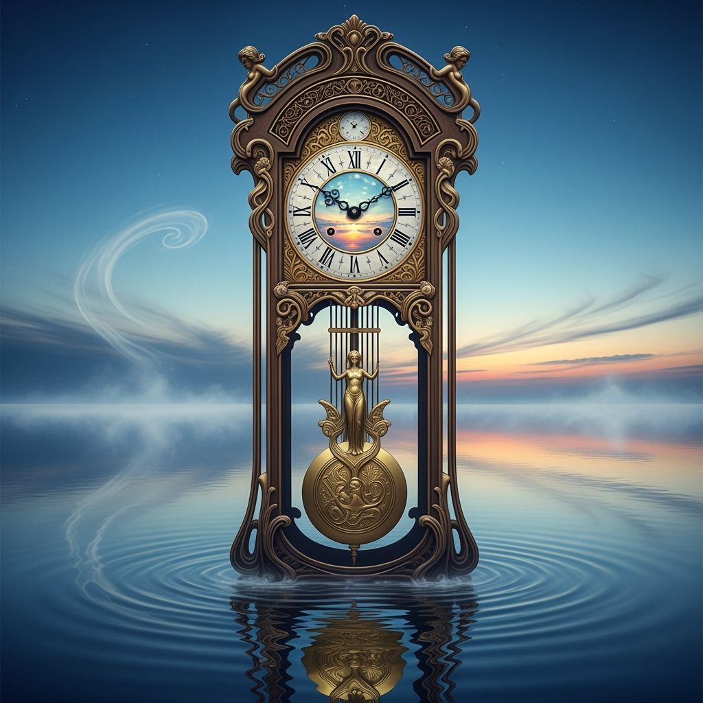 Art Nouveau Grandfather Clock in Tranquil Ocean