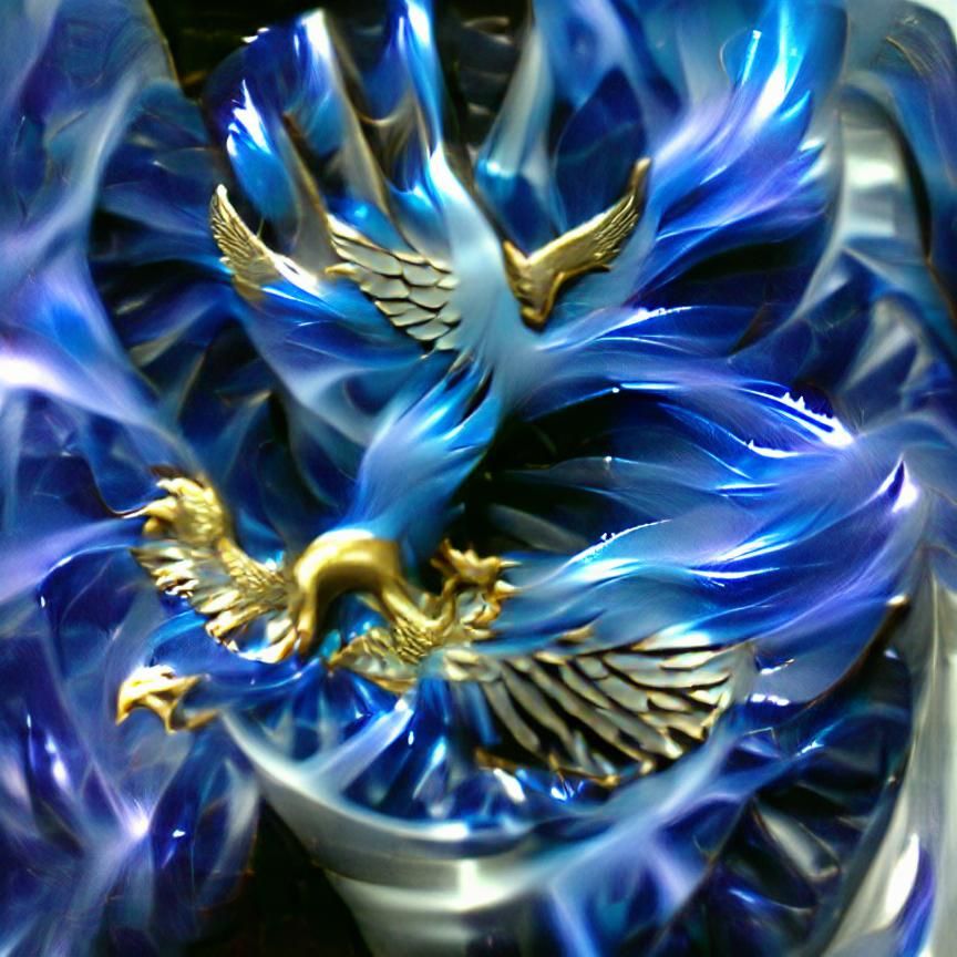 Majestic Blue Phoenix in Flight