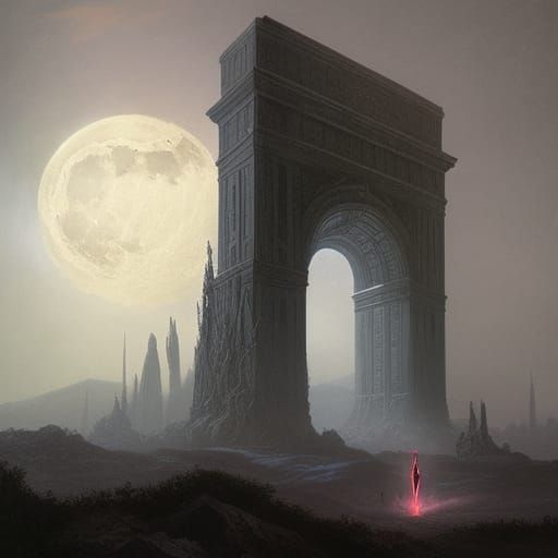 Moonlit Gothic Tower with Gateway Arch