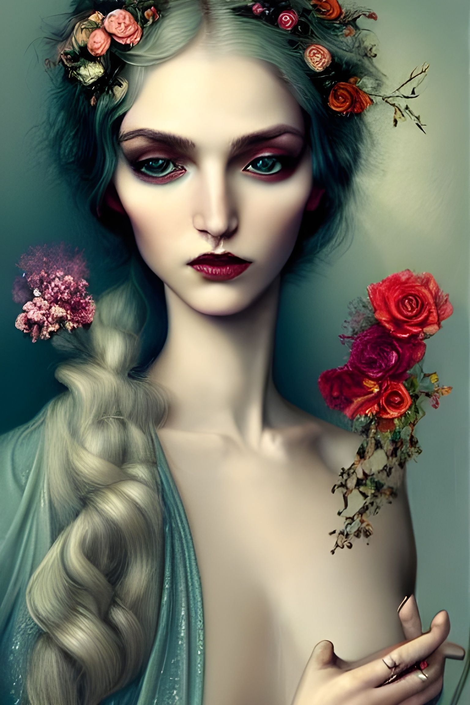 Androgynous Odalisque with Flowers in Gothic Style