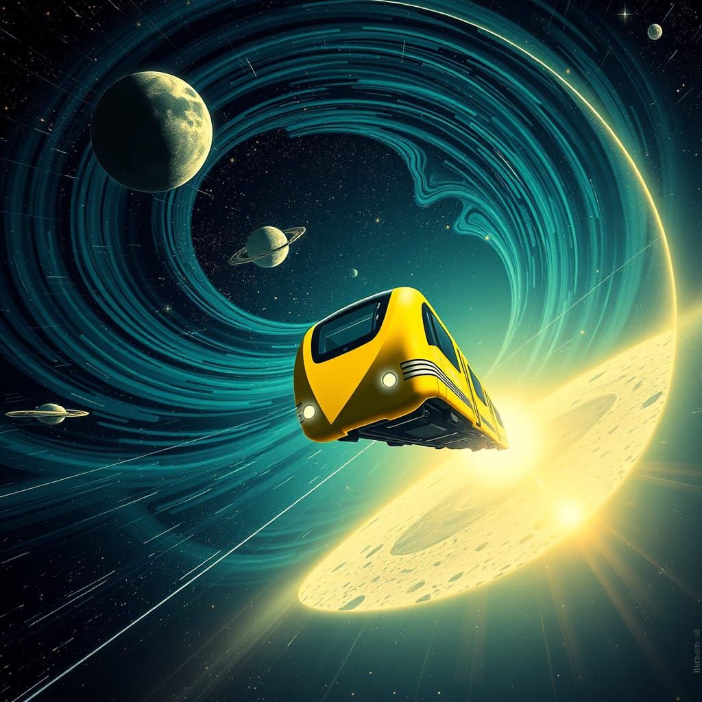 Futuristic Bullet Train Soars Through Cosmic Landscape