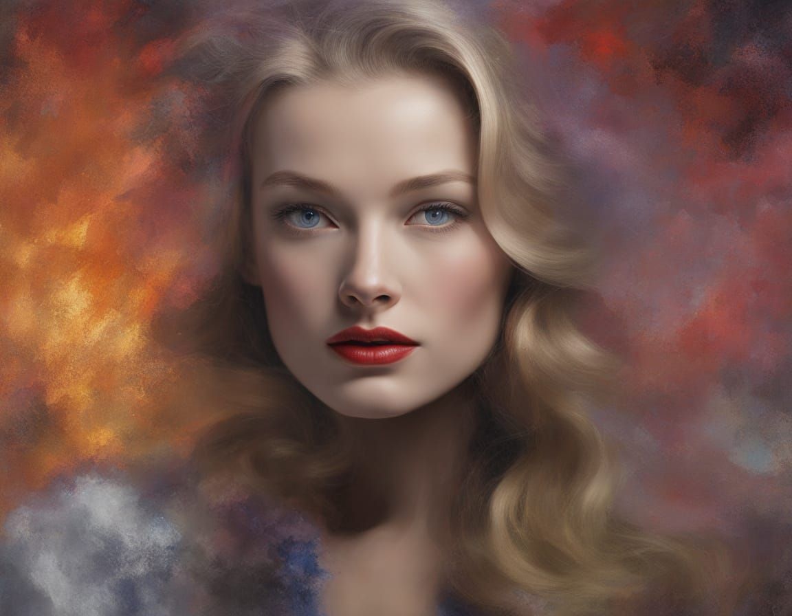 Veronica Lake Portrait in Hyperrealistic Impasto Style