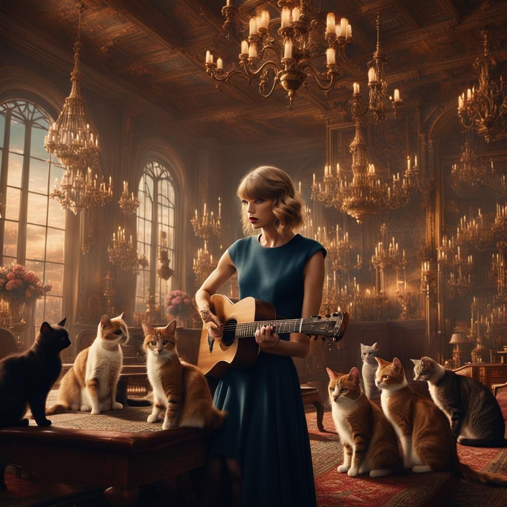 Taylor Swift with Cats: Digital Matte Painting