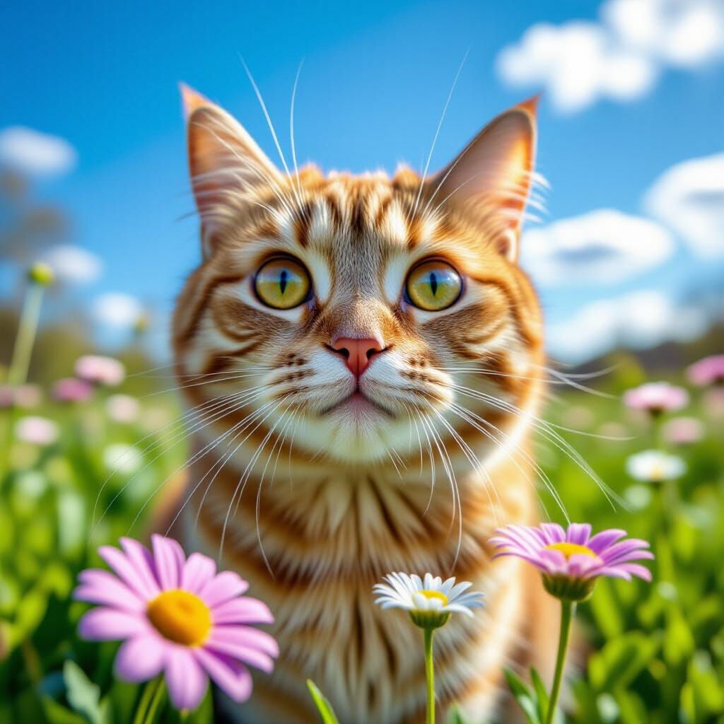 Funny Golden British Shorthair Cat in Fisheye View