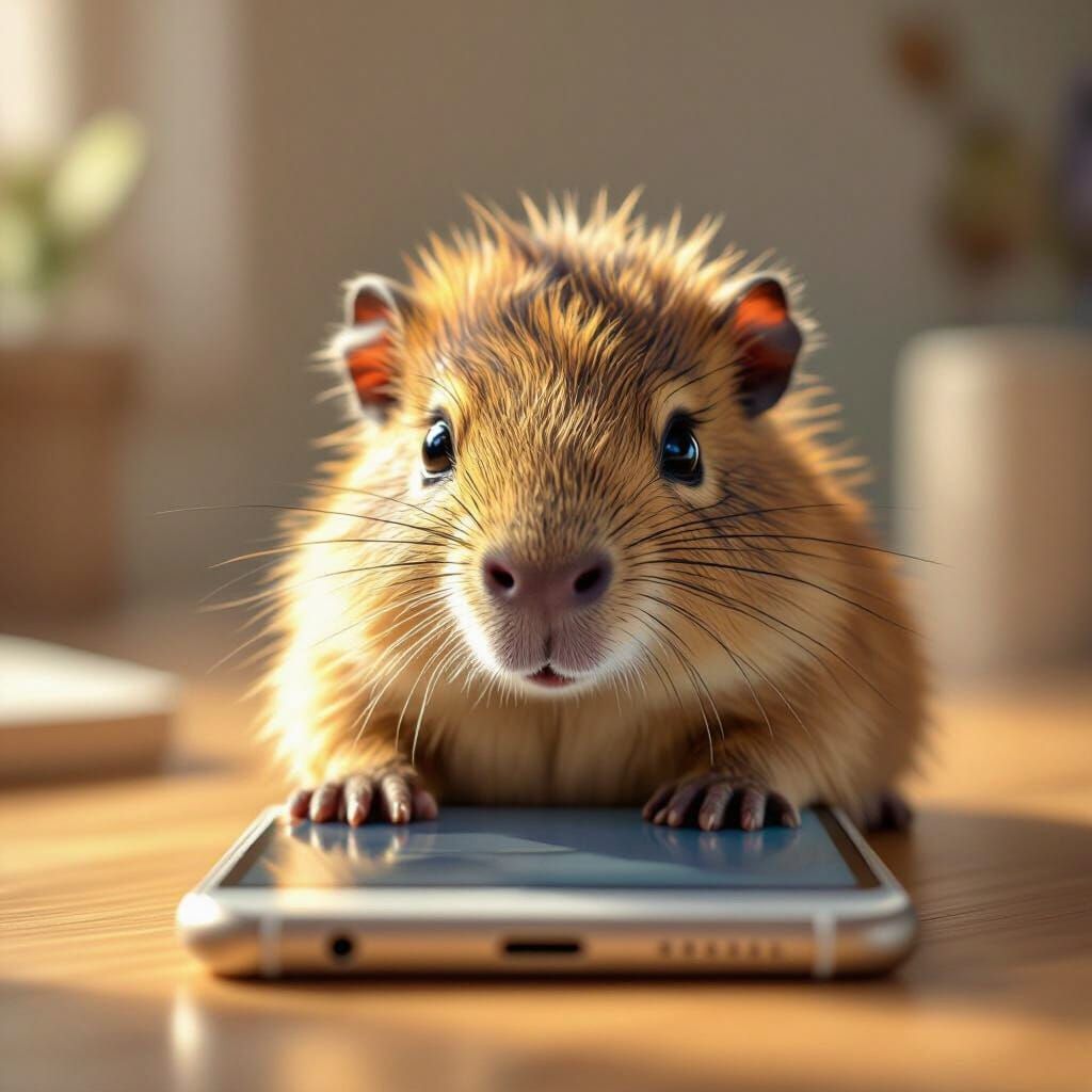 Adorable Baby Capybara Peeking From Smartphone Screen