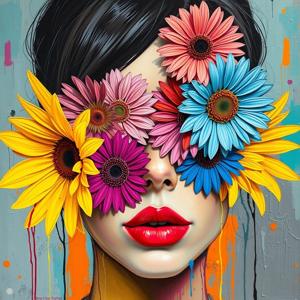 Abstract Floral Portrait in Impasto Style