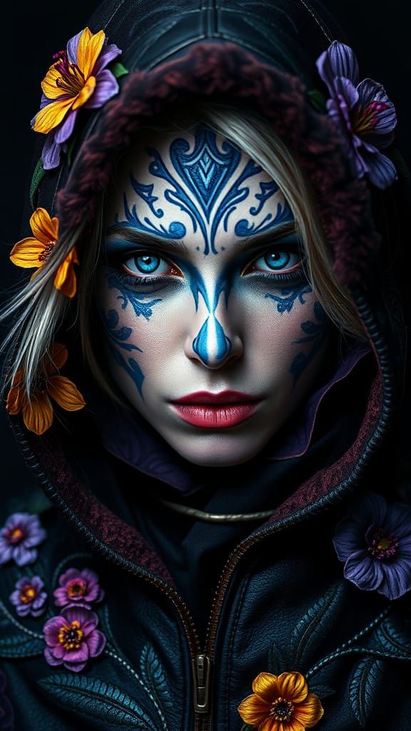 Hyper-Realistic Portrait of an Enigmatic Woman in Lavish, Fl...