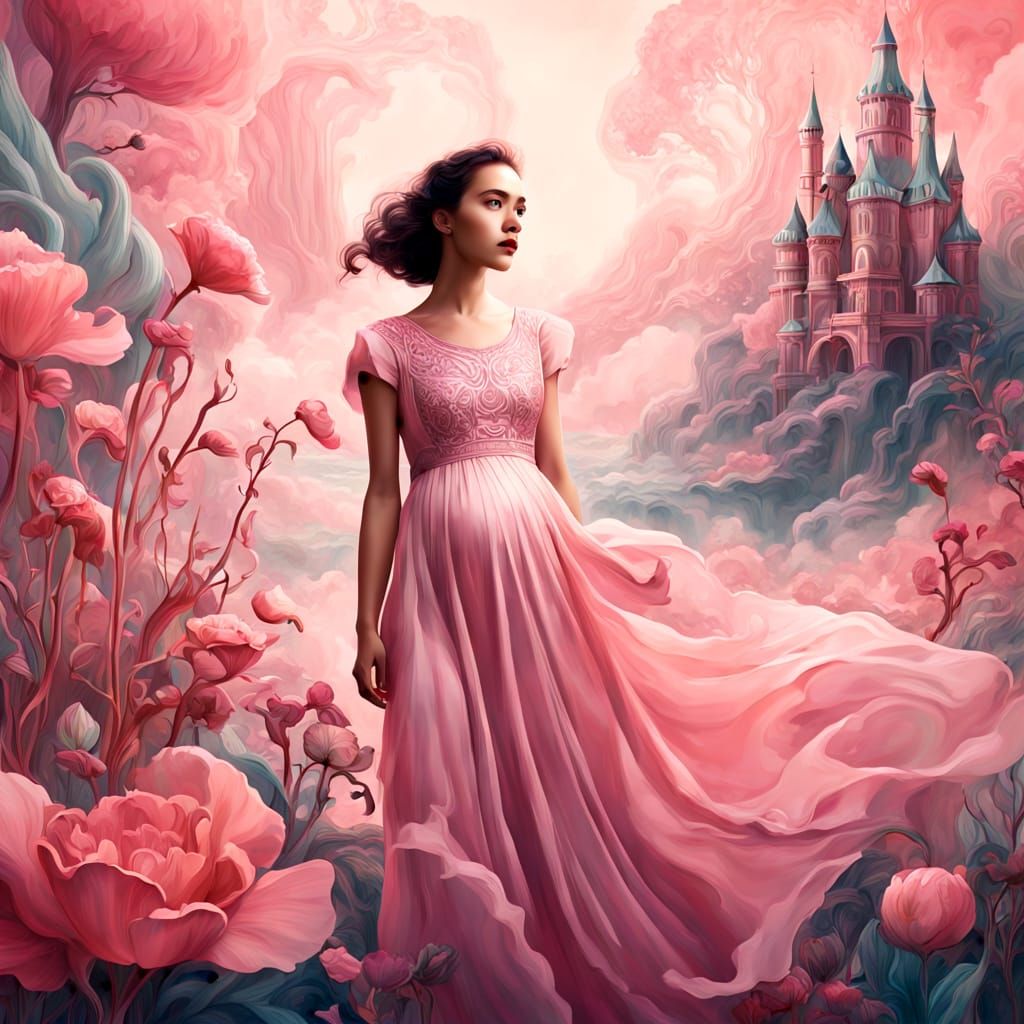 Surreal Pregnant Goddess in Vibrant Dreamland