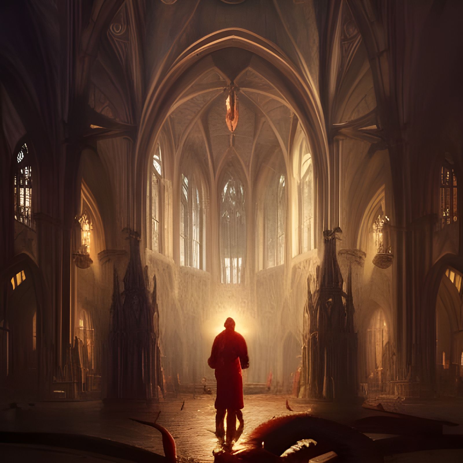 Lobster-Human Hybrid in Gothic Cathedral, Dark Fantasy