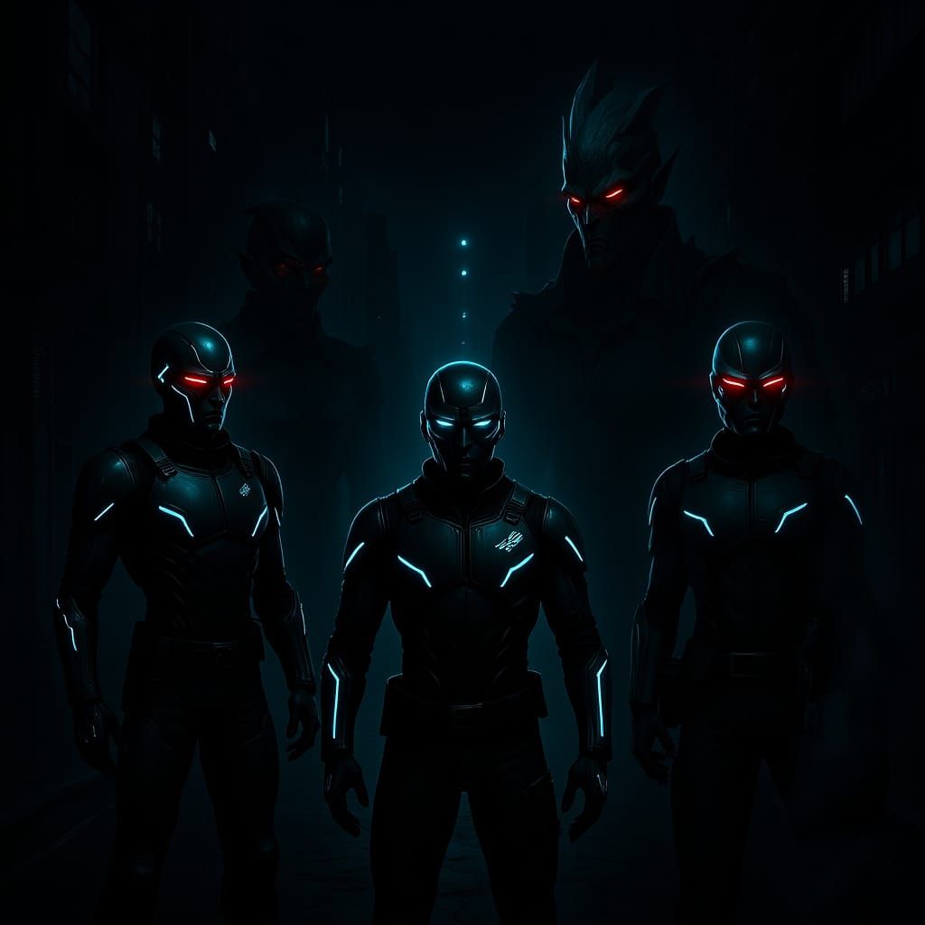 Armored Warriors Battle Alien Monsters in Neon Cyberpunk Cit...