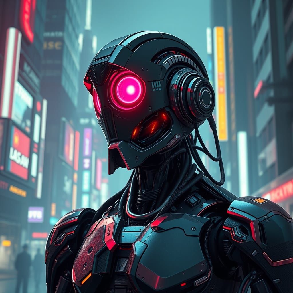 Cyberpunk Robot in Neon City