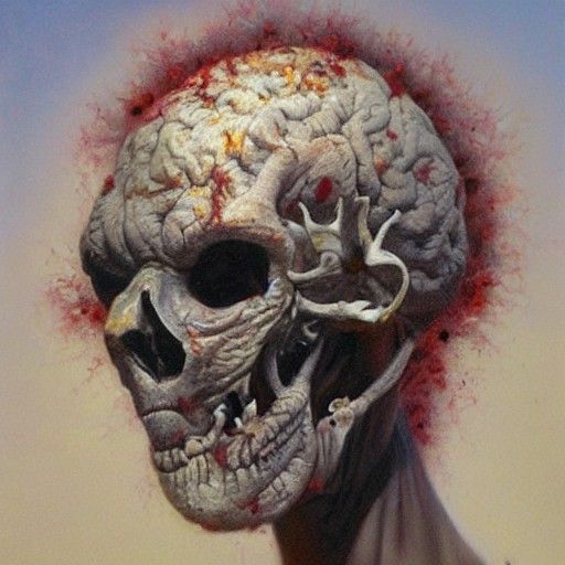 Infested Brain in Oil Painting Style