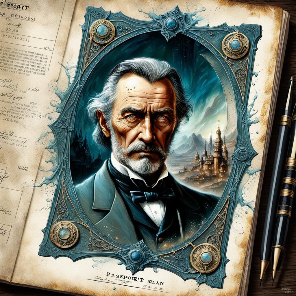 Vintage Passport Page: Portrait of 1890s Man in Oil and Ink