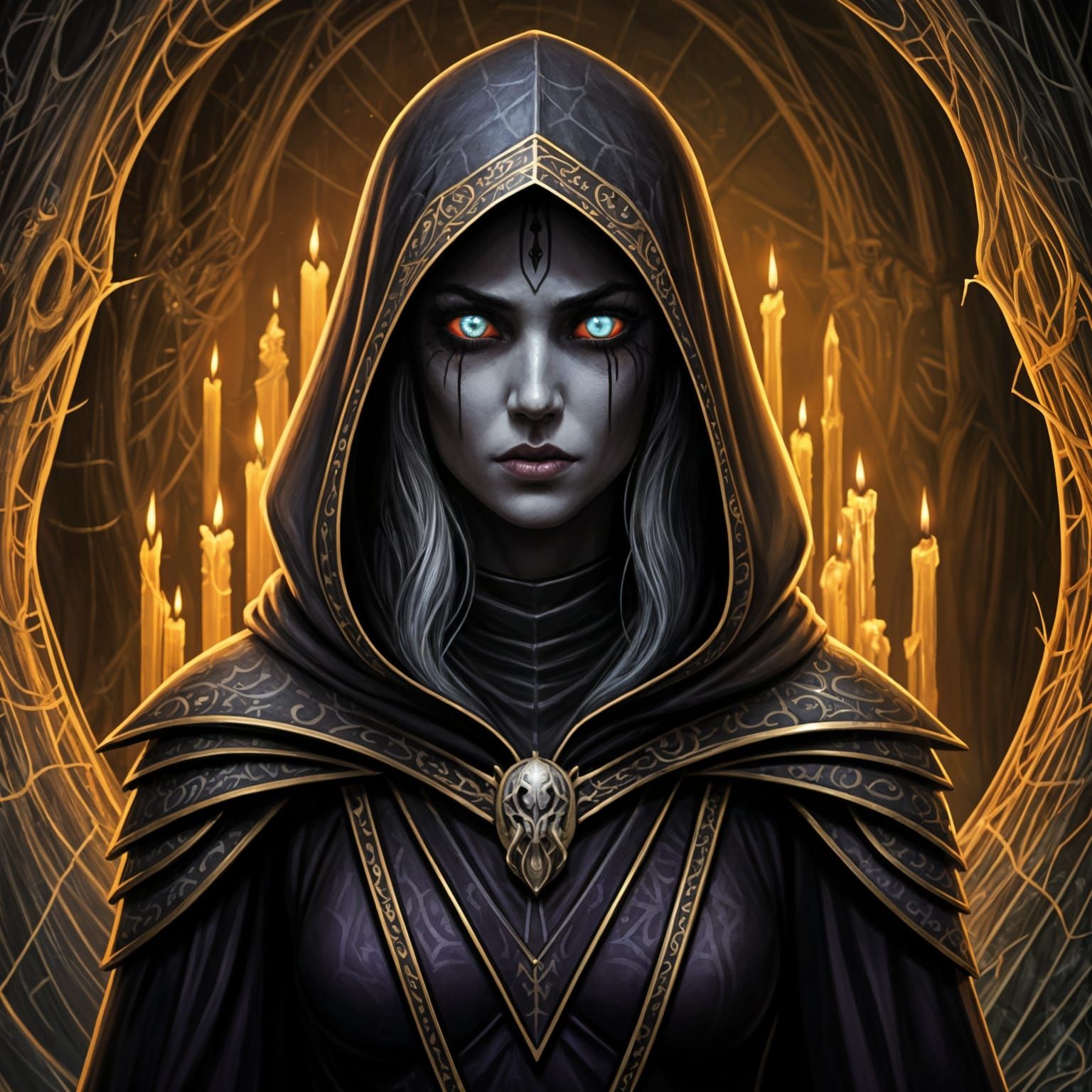 Drow Acolyte in Shadow with Glowing Eyes