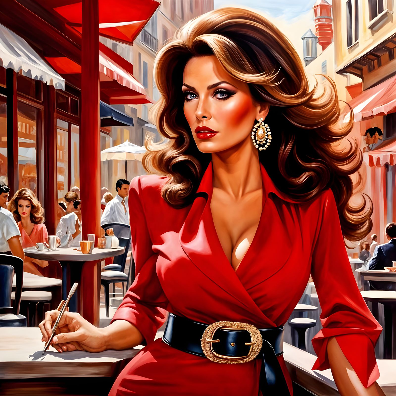 Abstract Painting of Woman in Red Dress