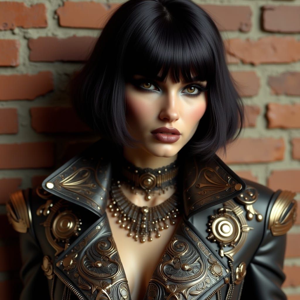 Art Nouveau Punk Woman with Bob Haircut