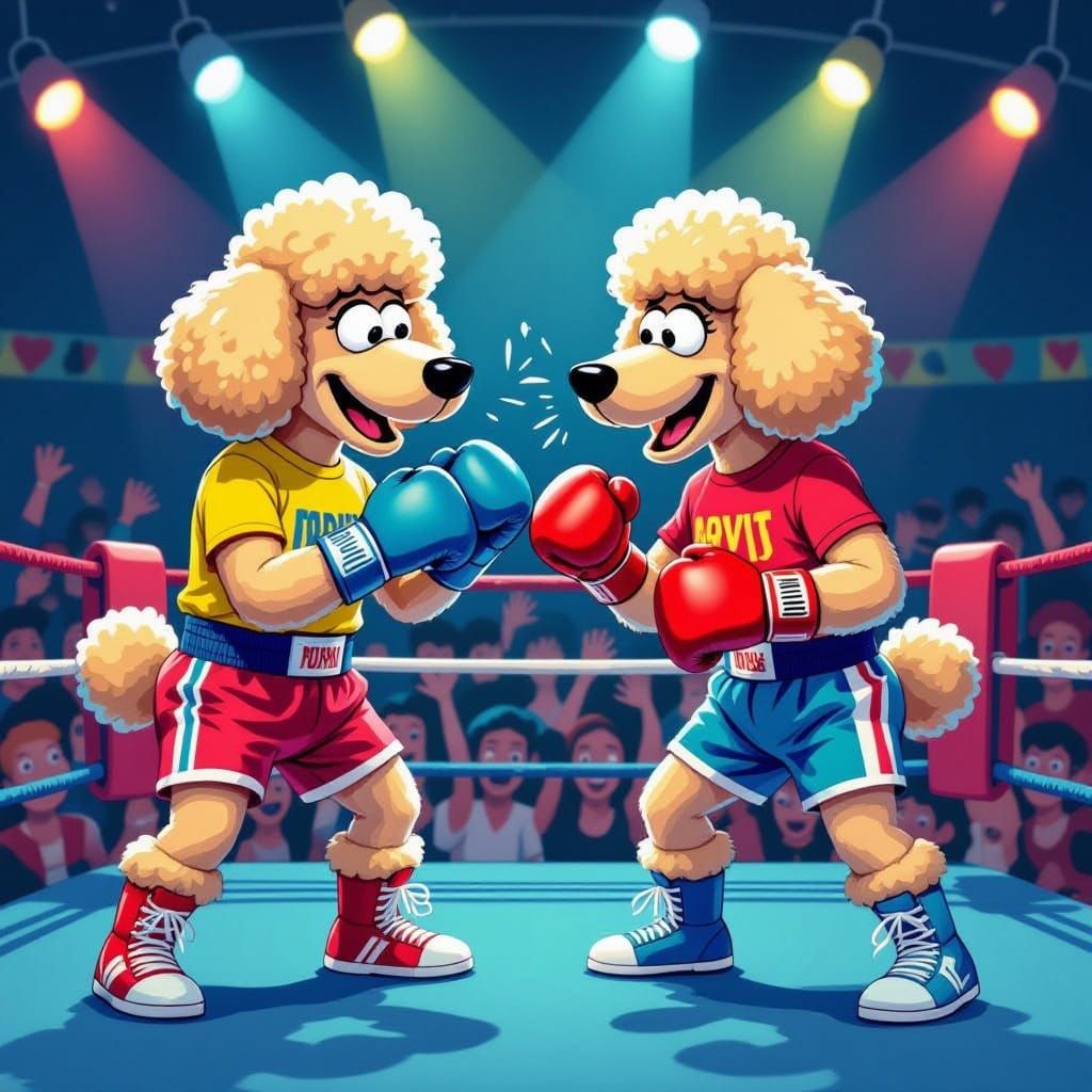 Poodle Muppets Boxing in 1980s Pop Art Style
