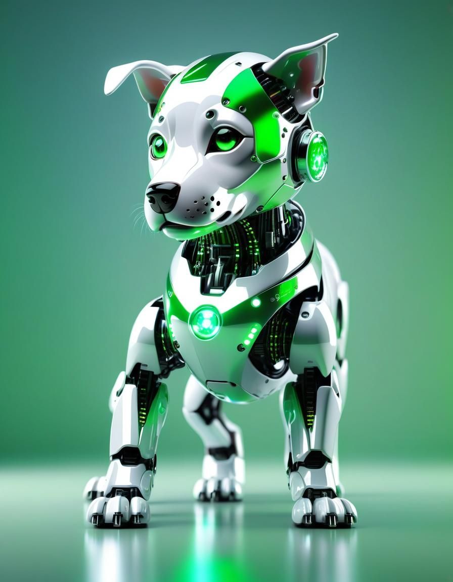 Futuristic Cyborg Puppy with LED Eyes and Chrome Joints