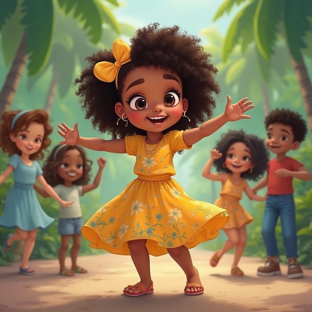 Joyful Black Girl Dancing in Caribbean Style