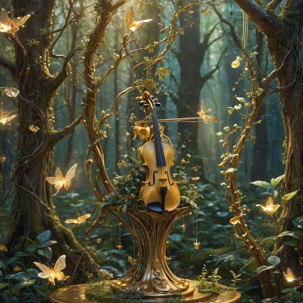 Violin in fantasy forest