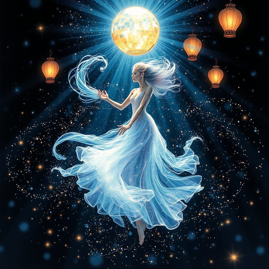 Mystical Water Spirit Dances in Cosmic Disco