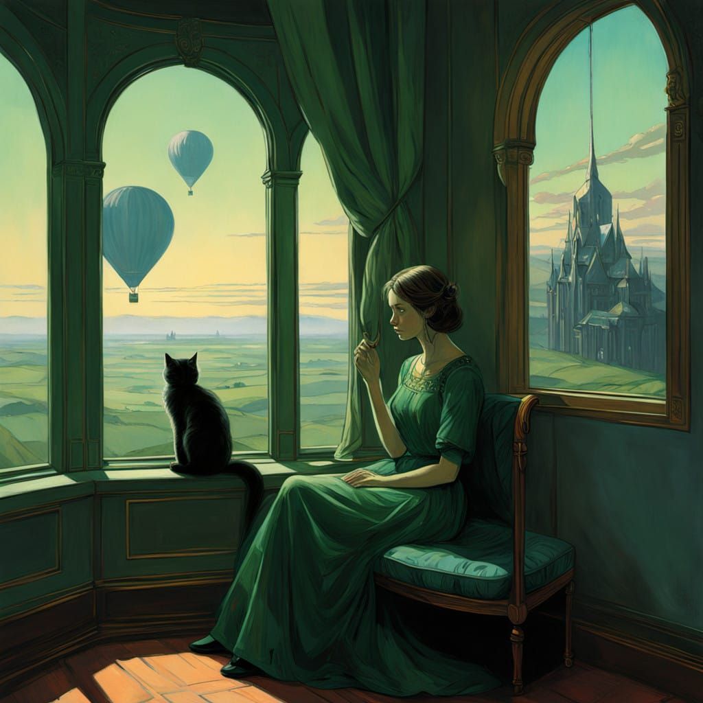 Elegant Woman in Futuristic Window Frame