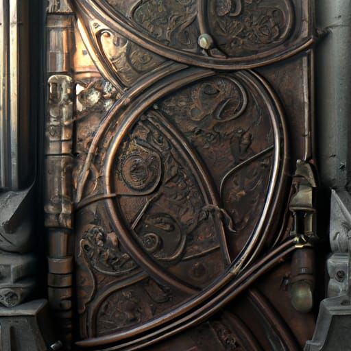 Elaborate Wooden Door to Glass Labyrinth in Dark Fantasy