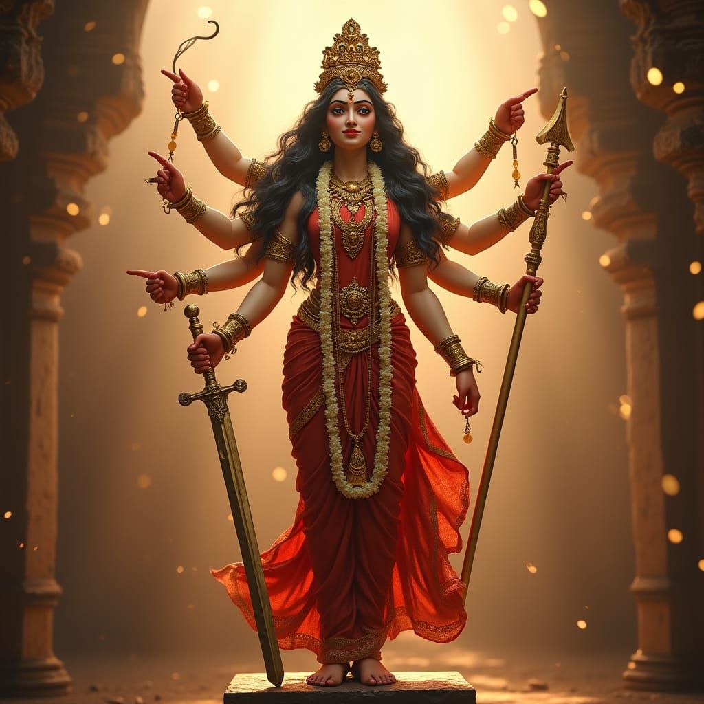 Majestic Maa Durga in Warrior Pose