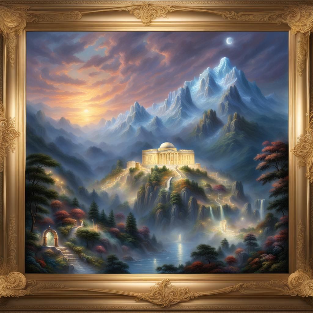 Ethereal Mount Olympus at Night: A Fantasy Landscape