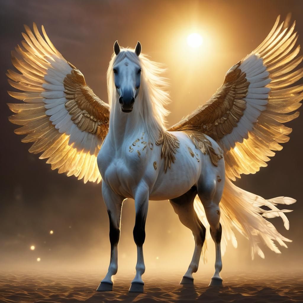Majestic Arabian Horse with Angel Wings in Hyperrealism