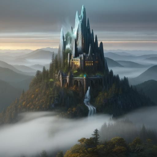 Ethereal Fantasy Landscape with Glowing Mist