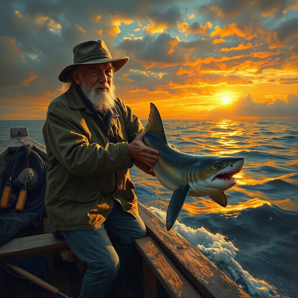 Old Man Lands Record-Breaking Shark in Sunset Ocean