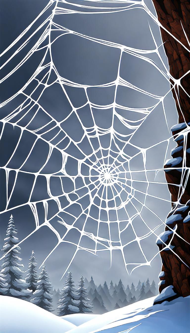 Winter Mountain Blizzard with Frosty Spider Web