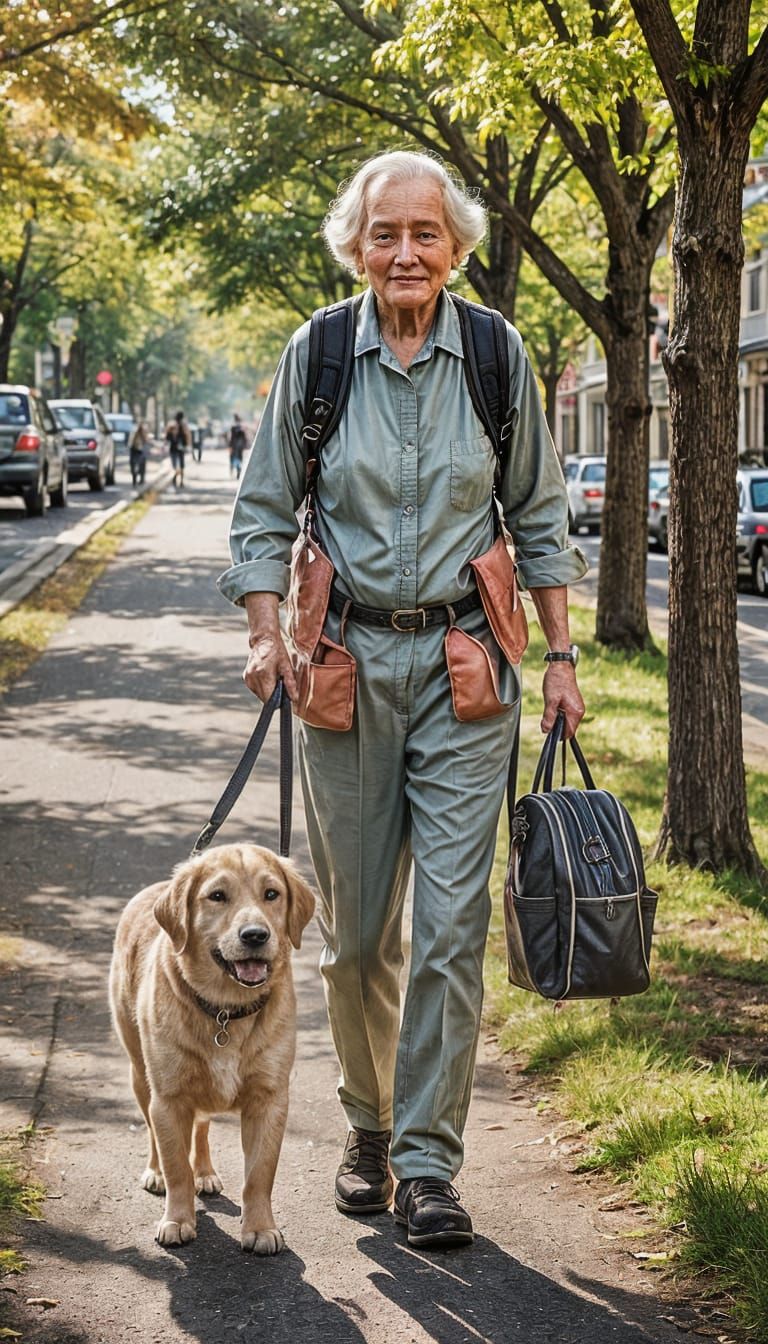 A Faithful Companion Aids an Elderly Friend Across the Stree...