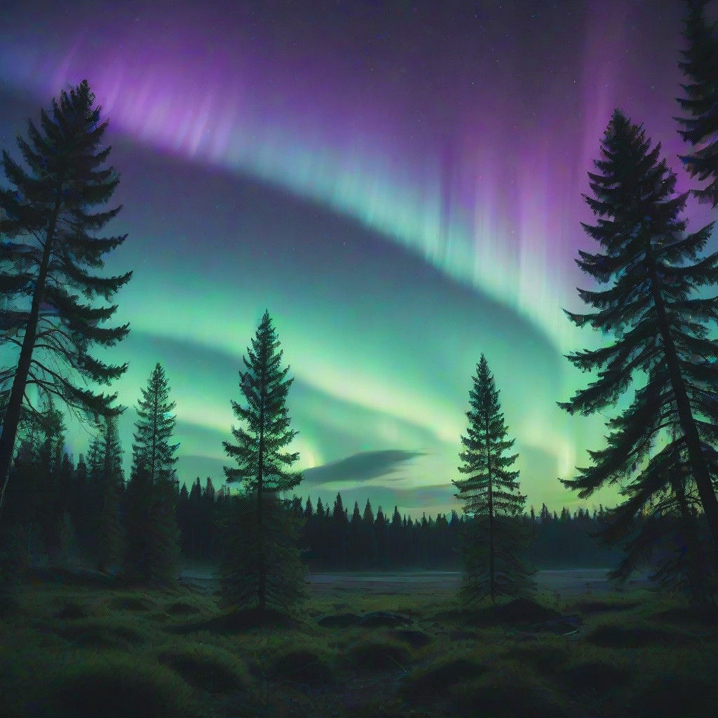 Surreal Aurora Borealis Swirls in the Night Sky