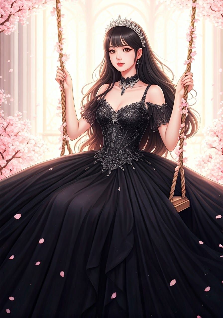 Korean Woman on Chandelier in Anime Style