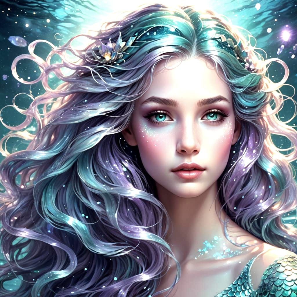 Enchanted Mermaid Shimmers in Silver Moonlight