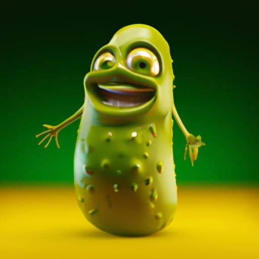 Cute Smiling Pickle Character in 3D Digital Art