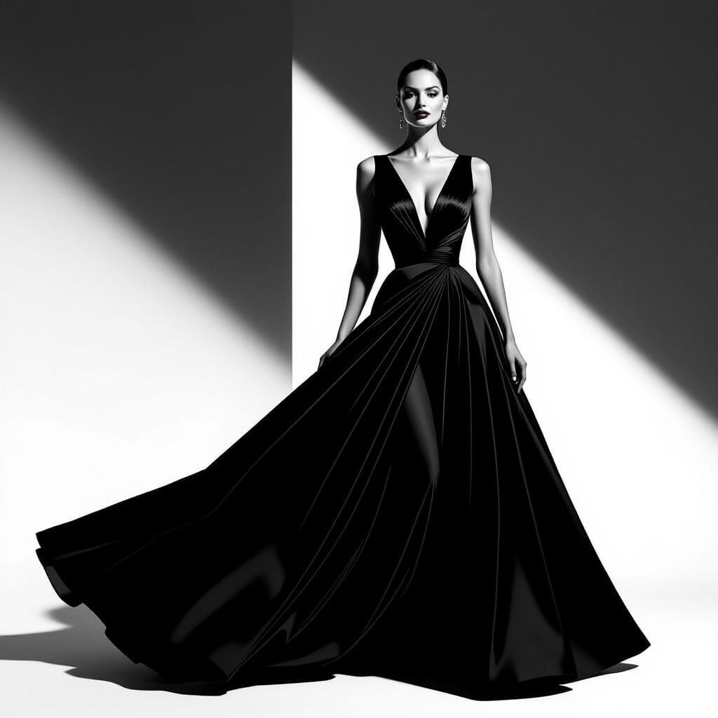 Striking Black and White Portrait of Woman in Gown