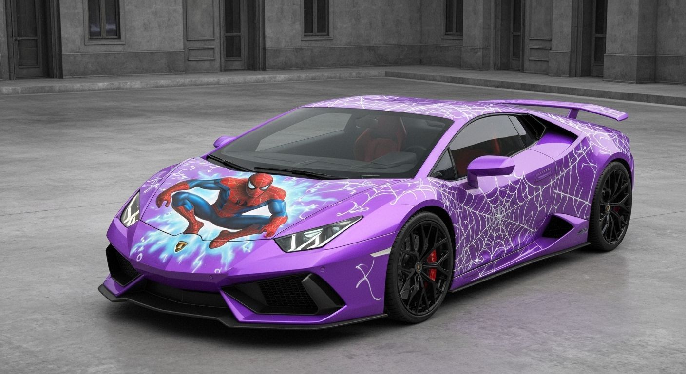 Spiderman Lamborghini Mural in Hyper-Realistic Style