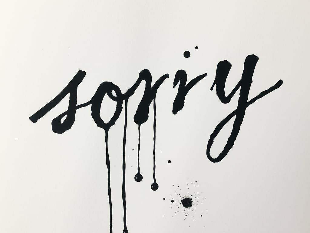 Sorry in Black Ink on Stained Paper