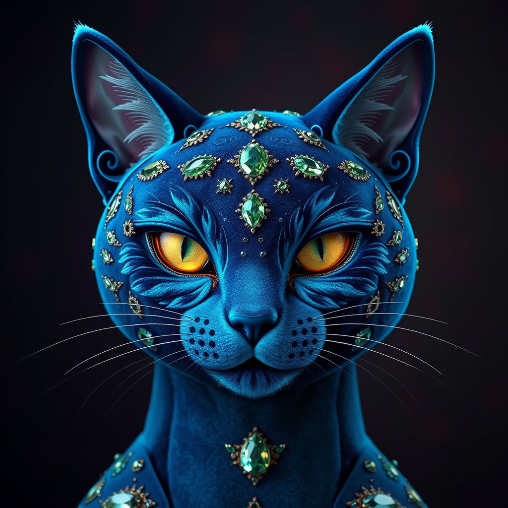 Azure Cat Hat Adorned with Emeralds and Diamonds