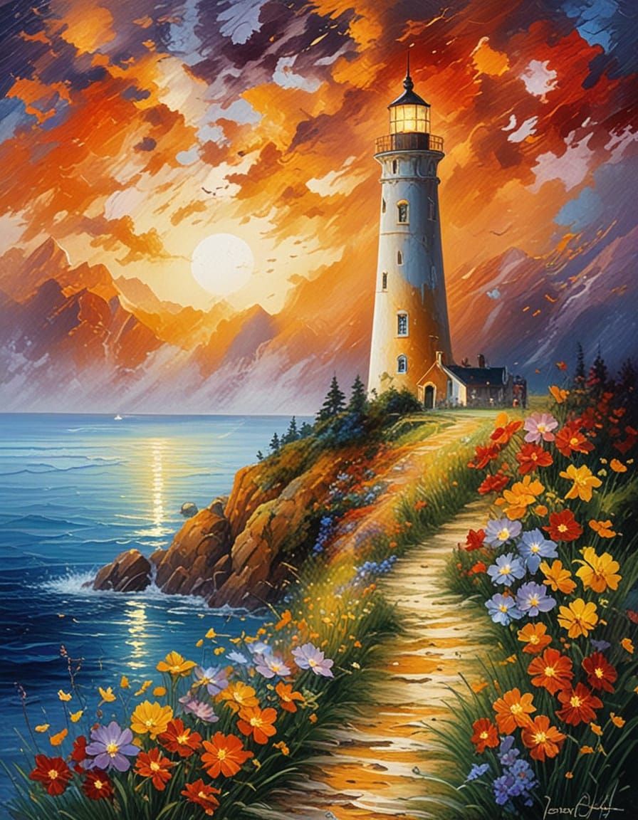 Fantasy Seaside Scene in Dreamy Oil Painting Style